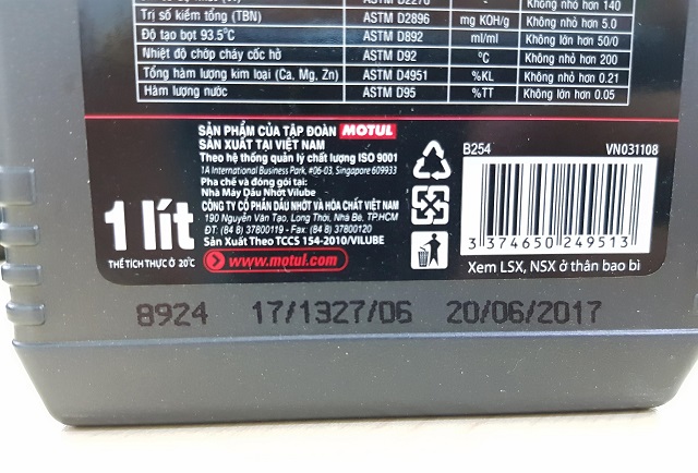 Ngày sản xuất và mã check code (nhớt thật)