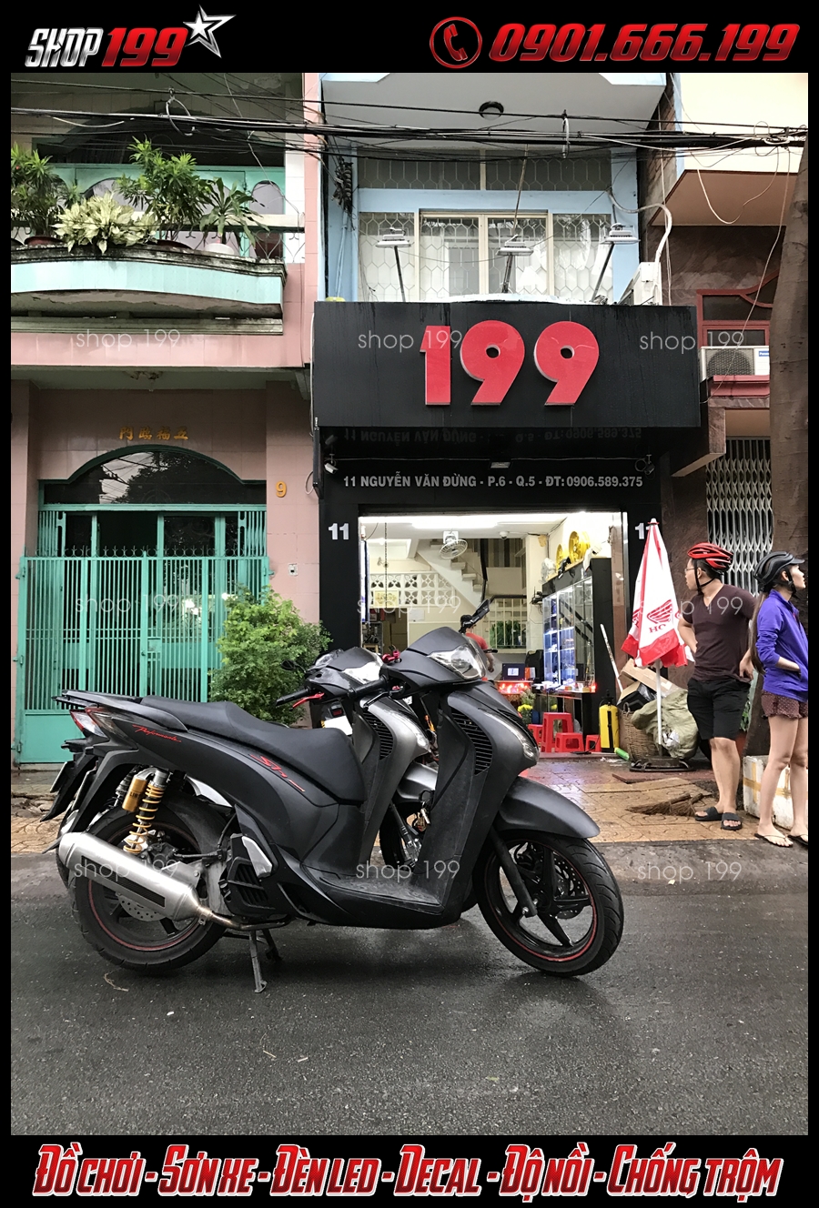 Hình ảnh Honda SH Việt lên dàn áo SH Ý đen cực ngầu và pô 4road, phuộc Ohlins cực sang tại shop 199