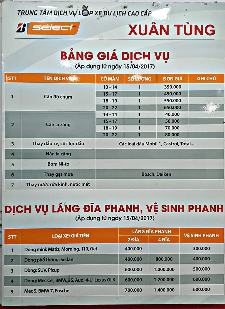 Bảng giá dịch vụ cân mâm bấm chì