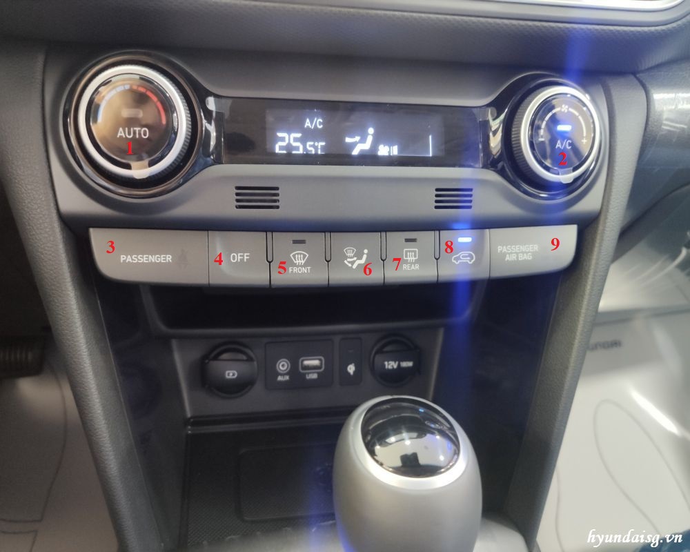 Các nút chức năng trên màn hình Hyundai Kona